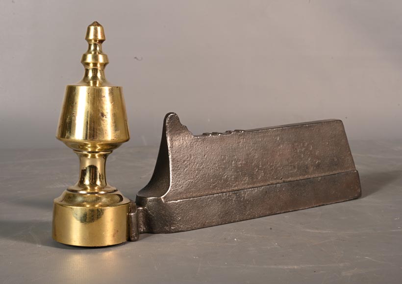 Pair of cast iron and polished bronze andirons Pair of cast iron and polished bronze andirons-1