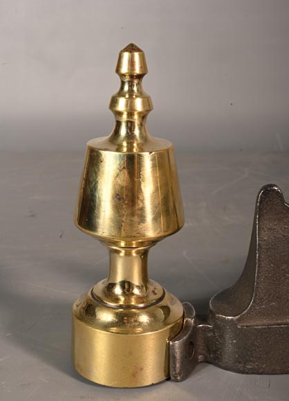 Pair of cast iron and polished bronze andirons Pair of cast iron and polished bronze andirons-2