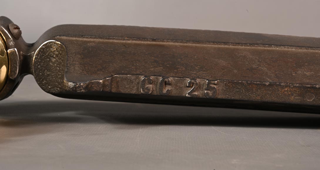 Pair of cast iron and polished bronze andirons Pair of cast iron and polished bronze andirons-3