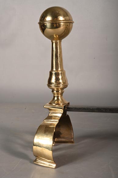 Pair of cast iron and polished bronze andirons Pair of cast iron and polished bronze andirons-2