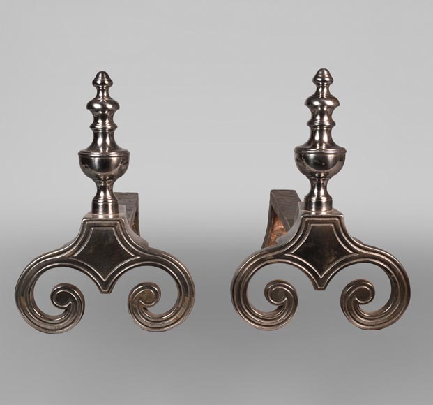Pair of polished bronze andirons, 19th century Pair of polished bronze andirons, 19th century-0
