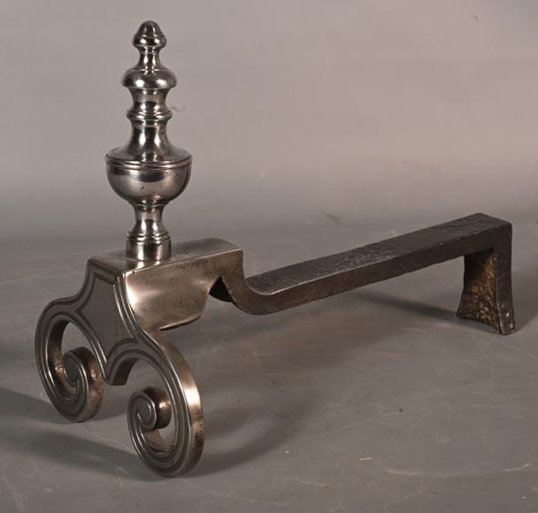 Pair of polished bronze andirons, 19th century Pair of polished bronze andirons, 19th century-1