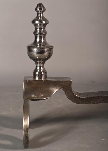 Pair of polished bronze andirons, 19th century Pair of polished bronze andirons, 19th century-2