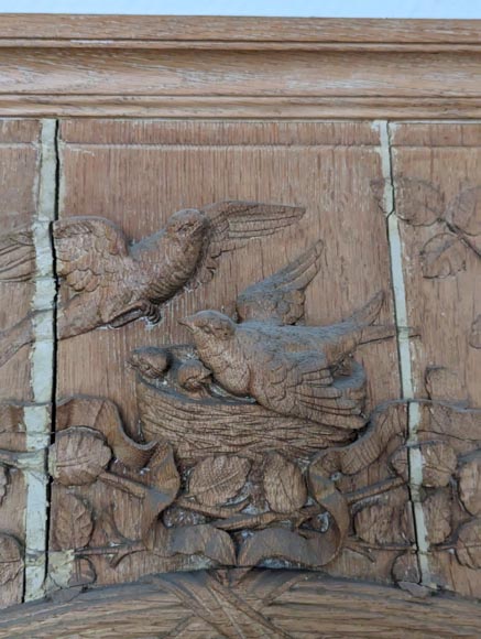 Louis XVI style trumeau in carved oak adorned with a bird's nest framed by floral decoration Louis XVI style trumeau in carved oak adorned with a bird's nest framed by floral decoration-2