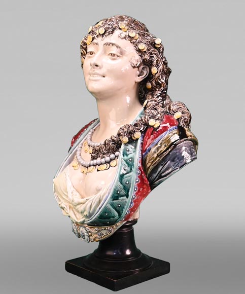 Albert-Ernest CARRIER-BELLEUSE, CHOISY-LE-ROI Manufacture, Bust of an Oriental Woman in glazed earthenware Albert-Ernest CARRIER-BELLEUSE, CHOISY-LE-ROI Manufacture, Bust of an Oriental Woman in glazed earthenware-1