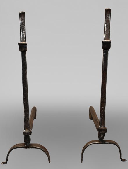 Pair of straight high andirons Pair of straight high andirons-0