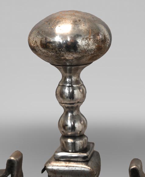 Pair of scrolled andirons topped with a ball Pair of scrolled andirons topped with a ball-3