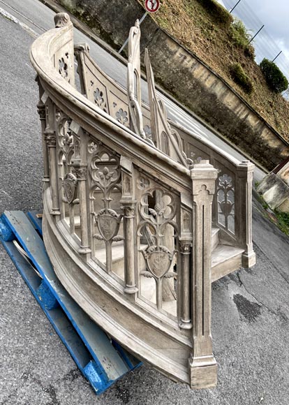 Pair of Neo-Gothic Church Pulpit Staircases in Carved Oak Pair of Neo-Gothic Church Pulpit Staircases in Carved Oak-1