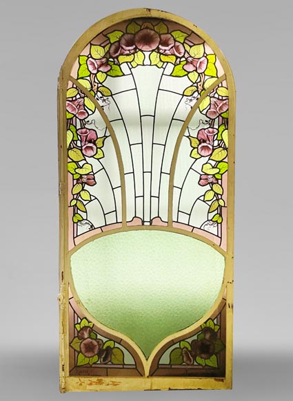 KOENIG & LAFITTE - Art Nouveau stained glass window with bindweed KOENIG & LAFITTE - Art Nouveau stained glass window with bindweed-0