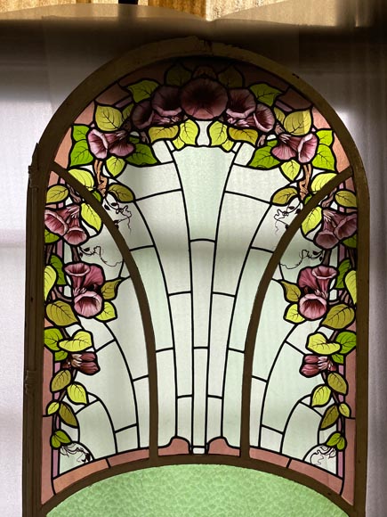 KOENIG & LAFITTE - Art Nouveau stained glass window with bindweed KOENIG & LAFITTE - Art Nouveau stained glass window with bindweed-2