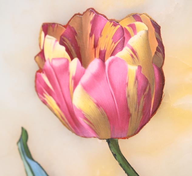 Julien Nicolas RIVART, Two Alabaster Panels Inlaid with a Tulip and an Iris in Porcelain, after 1849 Julien Nicolas RIVART, Two Alabaster Panels Inlaid with a Tulip and an Iris in Porcelain, after 1849-3