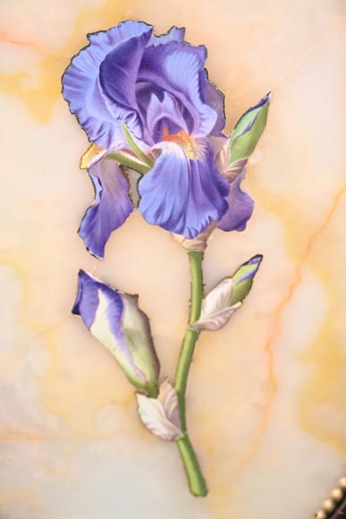 Julien Nicolas RIVART, Two Alabaster Panels Inlaid with a Tulip and an Iris in Porcelain, after 1849 Julien Nicolas RIVART, Two Alabaster Panels Inlaid with a Tulip and an Iris in Porcelain, after 1849-5