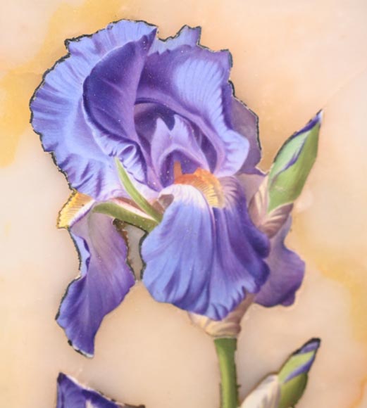 Julien Nicolas RIVART, Two Alabaster Panels Inlaid with a Tulip and an Iris in Porcelain, after 1849 Julien Nicolas RIVART, Two Alabaster Panels Inlaid with a Tulip and an Iris in Porcelain, after 1849-6