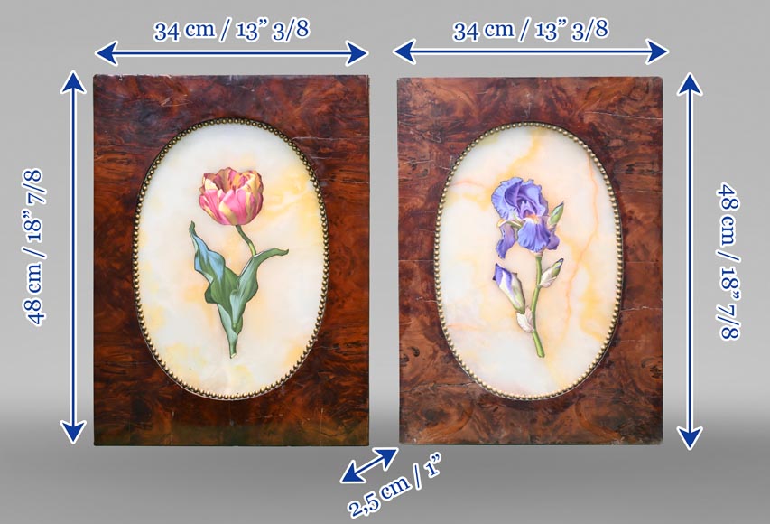 Julien Nicolas RIVART, Two Alabaster Panels Inlaid with a Tulip and an Iris in Porcelain, after 1849 Julien Nicolas RIVART, Two Alabaster Panels Inlaid with a Tulip and an Iris in Porcelain, after 1849-10