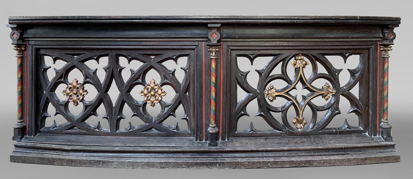 Neo-Gothic Balustrade Element in Gilded and Polychrome Wood, 19th century Neo-Gothic Balustrade Element in Gilded and Polychrome Wood, 19th century-0