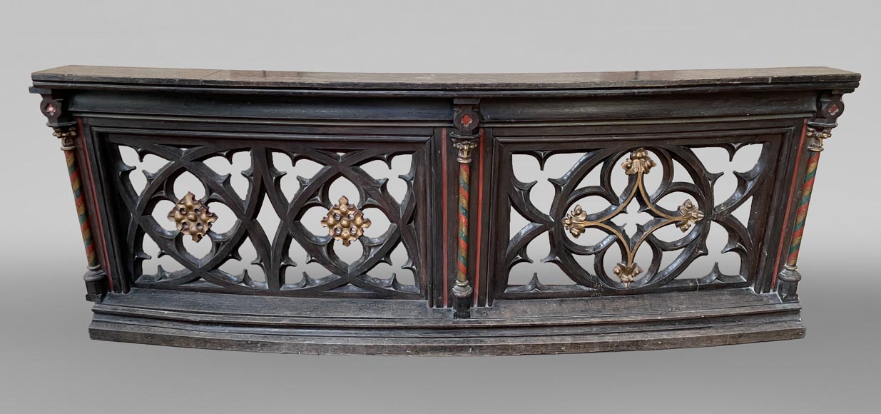 Neo-Gothic Balustrade Element in Gilded and Polychrome Wood, 19th century Neo-Gothic Balustrade Element in Gilded and Polychrome Wood, 19th century-1