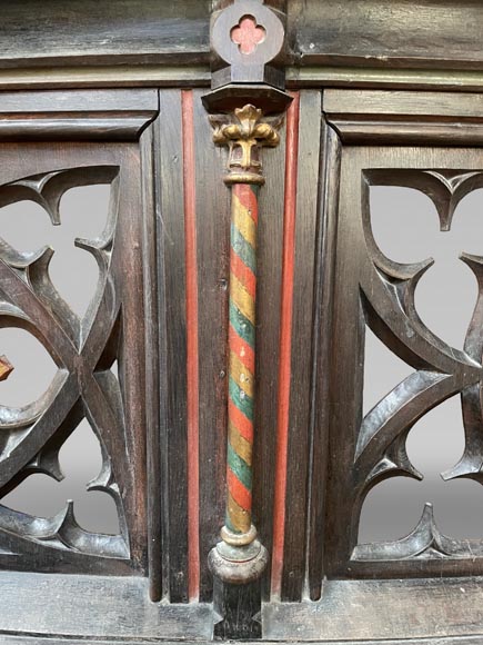 Neo-Gothic Balustrade Element in Gilded and Polychrome Wood, 19th century Neo-Gothic Balustrade Element in Gilded and Polychrome Wood, 19th century-6