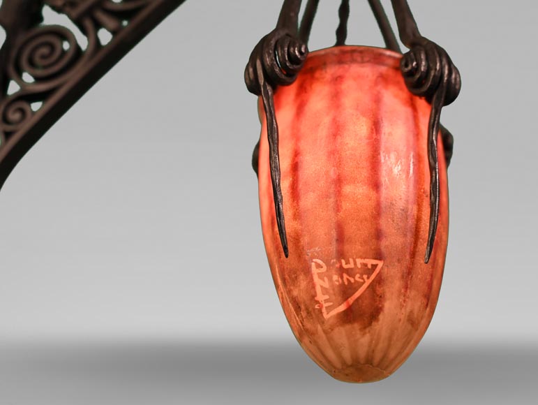 DAUM, Émile ROBERT (attributed to), Lamp in delicately openwork wrought iron and glass, circa 1900 DAUM, Émile ROBERT (attributed to), Lamp in delicately openwork wrought iron and glass, circa 1900-3