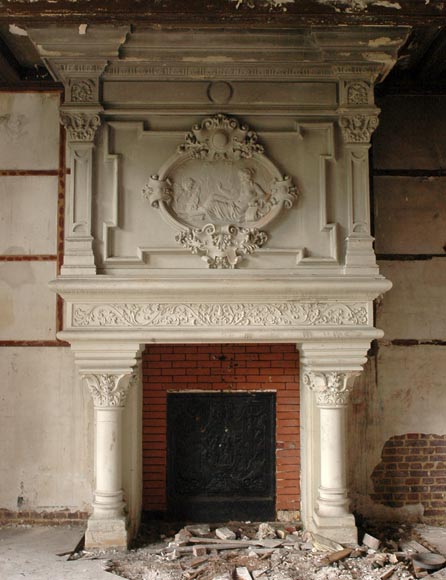 Monumental antique Neo-Renaissance style stone mantel coming from the Chateau of Montgeon Monumental antique Neo-Renaissance style stone mantel coming from the Chateau of Montgeon-1