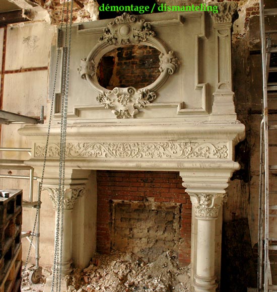 Monumental antique Neo-Renaissance style stone mantel coming from the Chateau of Montgeon Monumental antique Neo-Renaissance style stone mantel coming from the Chateau of Montgeon-9
