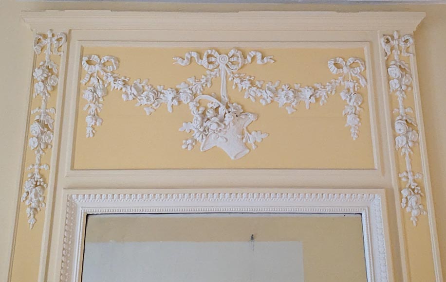 Louis XVI style trumeau decorated with a basket and garlands of flowers Louis XVI style trumeau decorated with a basket and garlands of flowers-1