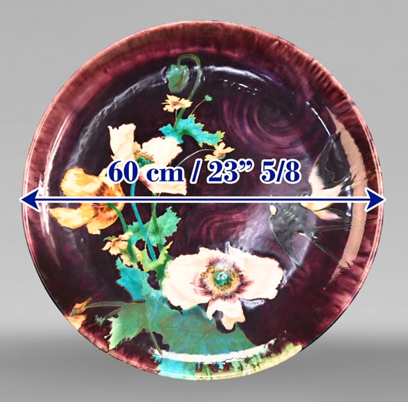 Théodore DECK, circular dish with eggplant base with swallows-6