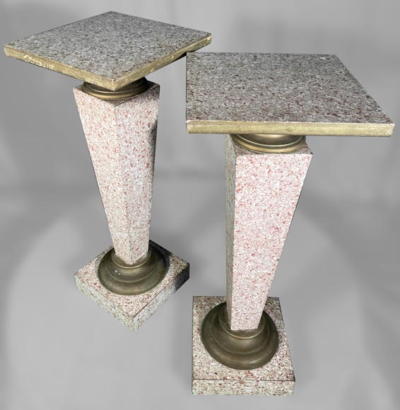 Pair of 50's selettes in trompe l'oeil granite paint Pair of 50's selettes in trompe l'oeil granite paint-0