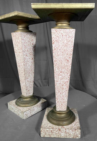 Pair of 50's selettes in trompe l'oeil granite paint Pair of 50's selettes in trompe l'oeil granite paint-1