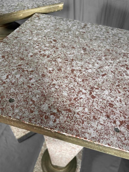 Pair of 50's selettes in trompe l'oeil granite paint Pair of 50's selettes in trompe l'oeil granite paint-3