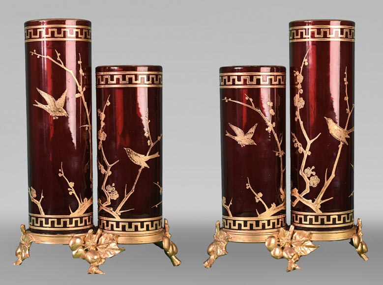 BACCARAT, Pair of Double Vases with Japanese-Style Decoration, circa 1880 BACCARAT, Pair of Double Vases with Japanese-Style Decoration, circa 1880-0