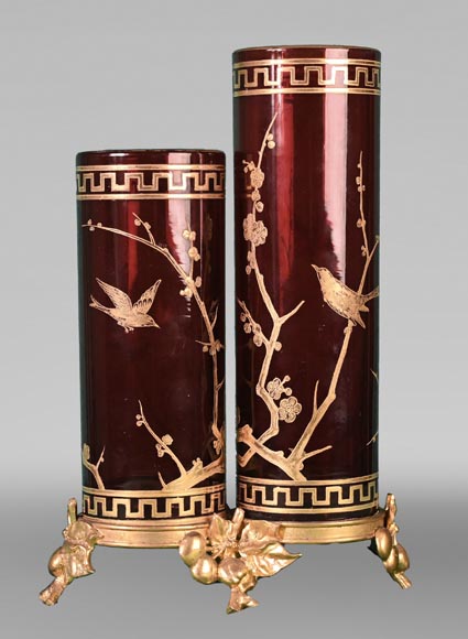 BACCARAT, Pair of Double Vases with Japanese-Style Decoration, circa 1880 BACCARAT, Pair of Double Vases with Japanese-Style Decoration, circa 1880-2
