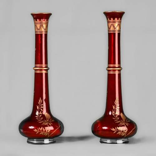 BACCARAT - Pair of Persian ruby bottle-shaped vases, circa 1880