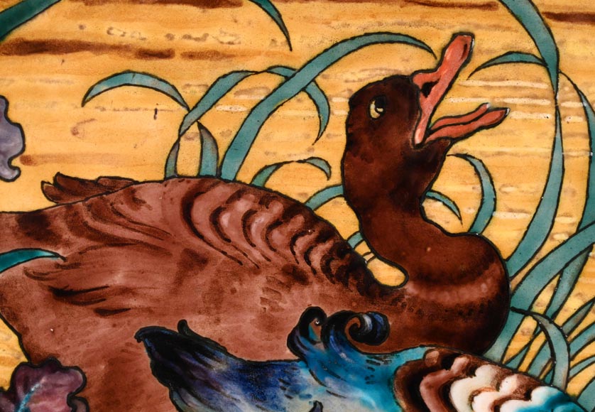 Edmond LACHENAL (painter), Théodore DECK (ceramist), Ornamental plate with Two Mallards Swimming Among Irises at Sunset, circa 1880 Edmond LACHENAL (painter), Théodore DECK (ceramist), Ornamental plate with Two Mallards Swimming Among Irises at Sunset, circa 1880-2
