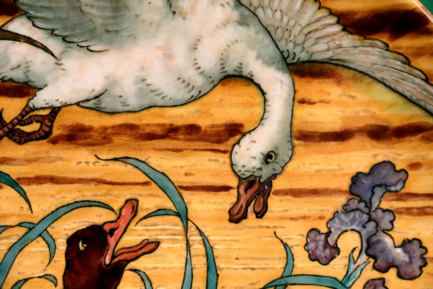 Edmond LACHENAL (painter), Théodore DECK (ceramist), Ornamental plate with Two Mallards Swimming Among Irises at Sunset, circa 1880 Edmond LACHENAL (painter), Théodore DECK (ceramist), Ornamental plate with Two Mallards Swimming Among Irises at Sunset, circa 1880-3