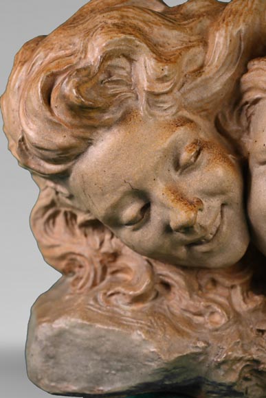 Georges ENGRAND and Émile MULLER, Planter with Three Faces of a Young Women and a Monkey, circa 1896 Georges ENGRAND and Émile MULLER, Planter with Three Faces of a Young Women and a Monkey, circa 1896-2