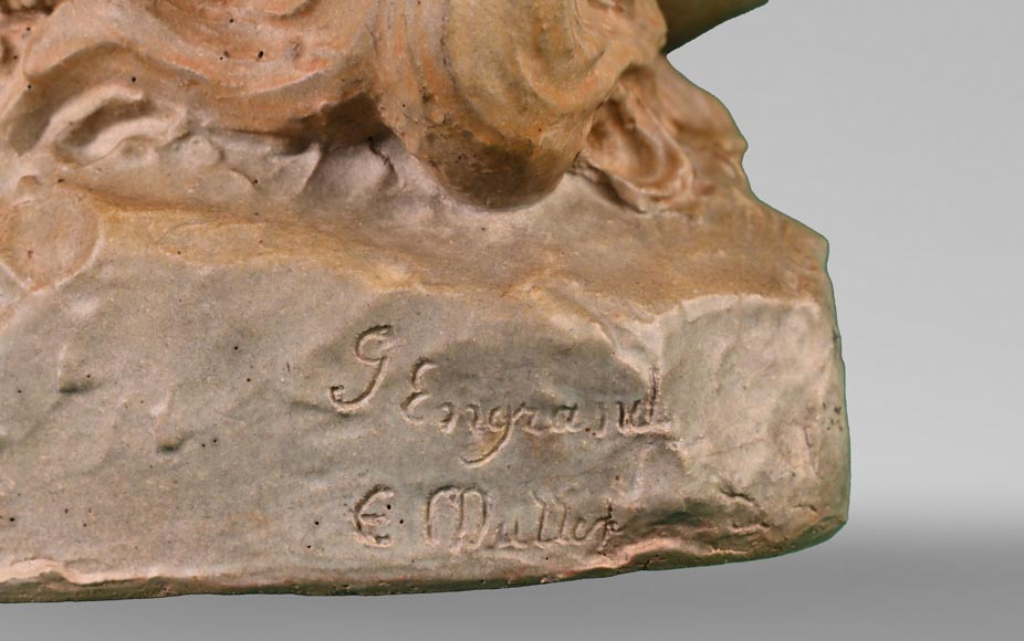 Georges ENGRAND and Émile MULLER, Planter with Three Faces of a Young Women and a Monkey, circa 1896 Georges ENGRAND and Émile MULLER, Planter with Three Faces of a Young Women and a Monkey, circa 1896-8