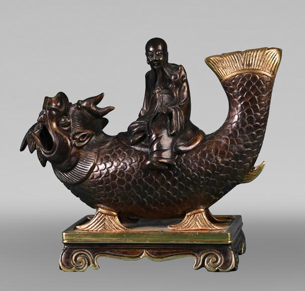 Ferdinand DUVINAGE (attributed to), Japanese-Style Set Consisting of an Inkwell and a Pair of Candlesticks, circa 1867-1874 Ferdinand DUVINAGE (attributed to), Japanese-Style Set Consisting of an Inkwell and a Pair of Candlesticks, circa 1867-1874-1