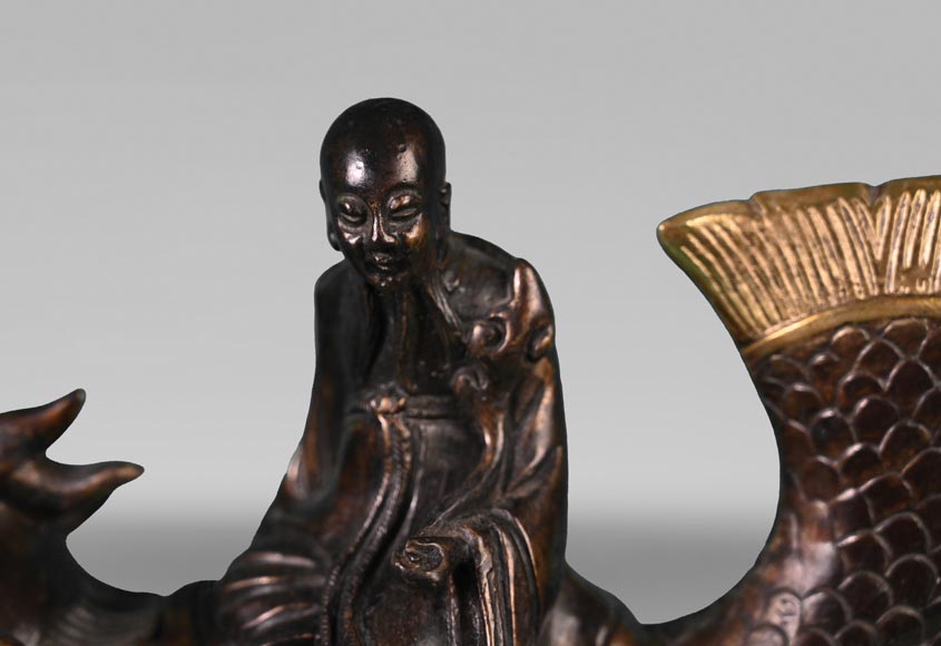 Ferdinand DUVINAGE (attributed to), Japanese-Style Set Consisting of an Inkwell and a Pair of Candlesticks, circa 1867-1874 Ferdinand DUVINAGE (attributed to), Japanese-Style Set Consisting of an Inkwell and a Pair of Candlesticks, circa 1867-1874-2