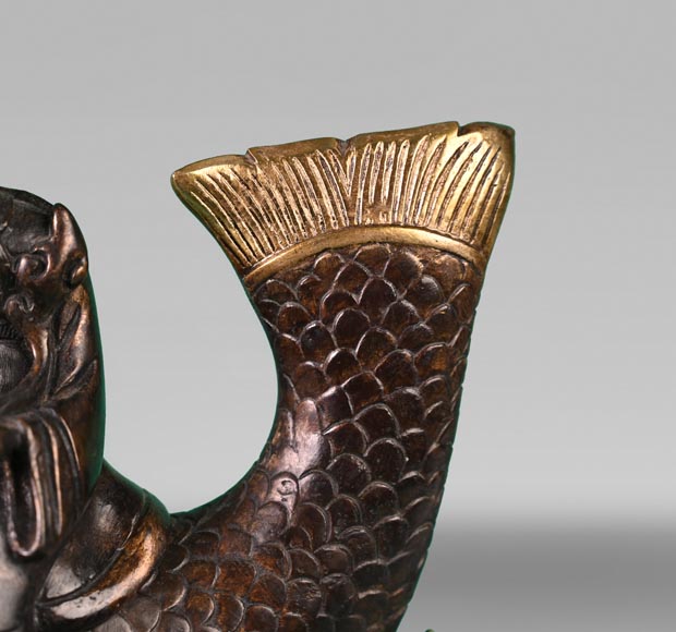 Ferdinand DUVINAGE (attributed to), Japanese-Style Set Consisting of an Inkwell and a Pair of Candlesticks, circa 1867-1874 Ferdinand DUVINAGE (attributed to), Japanese-Style Set Consisting of an Inkwell and a Pair of Candlesticks, circa 1867-1874-3