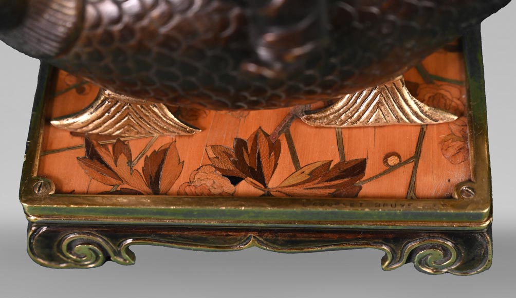 Ferdinand DUVINAGE (attributed to), Japanese-Style Set Consisting of an Inkwell and a Pair of Candlesticks, circa 1867-1874 Ferdinand DUVINAGE (attributed to), Japanese-Style Set Consisting of an Inkwell and a Pair of Candlesticks, circa 1867-1874-5