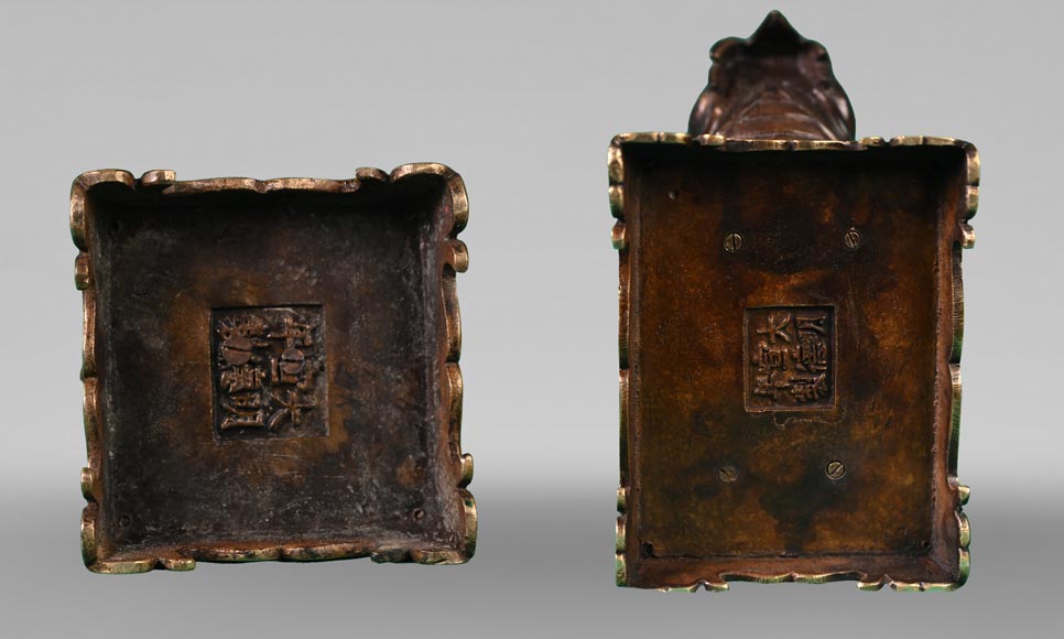 Ferdinand DUVINAGE (attributed to), Japanese-Style Set Consisting of an Inkwell and a Pair of Candlesticks, circa 1867-1874 Ferdinand DUVINAGE (attributed to), Japanese-Style Set Consisting of an Inkwell and a Pair of Candlesticks, circa 1867-1874-8