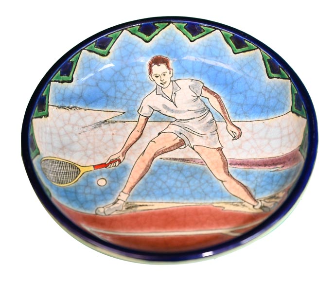 LONGWY Manufacture, Earthenware dish decorated with a tennis player LONGWY Manufacture, Earthenware dish decorated with a tennis player-1
