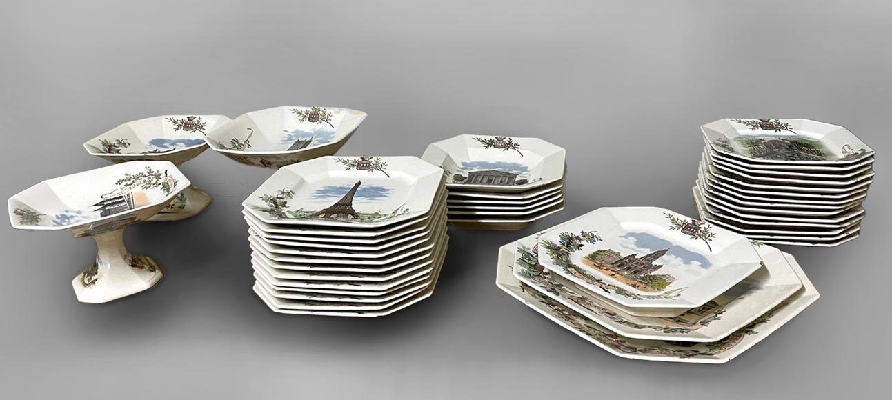 Sarreguemines Pottery Works for Vermont Brothers, Dinnerware set with  Sarreguemines Pottery Works for Vermont Brothers, Dinnerware set with