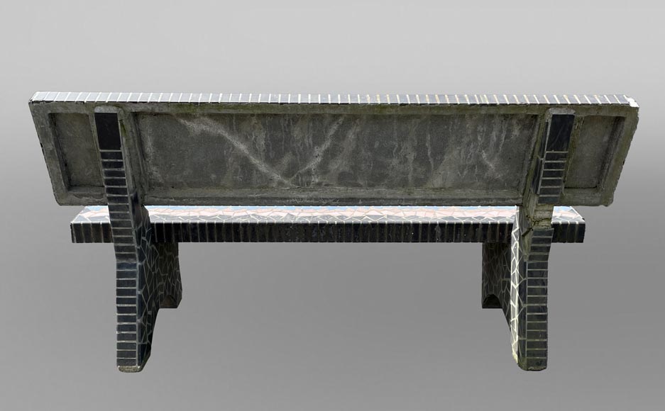 Garden furniture set with a table, three stools and a bench decorated with polychrome ceramic tiles, 1980s  Garden furniture set with a table, three stools and a bench decorated with polychrome ceramic tiles, 1980s-7