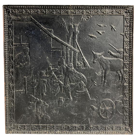 Fireback with peasant scene décor Fireback with peasant scene décor-0