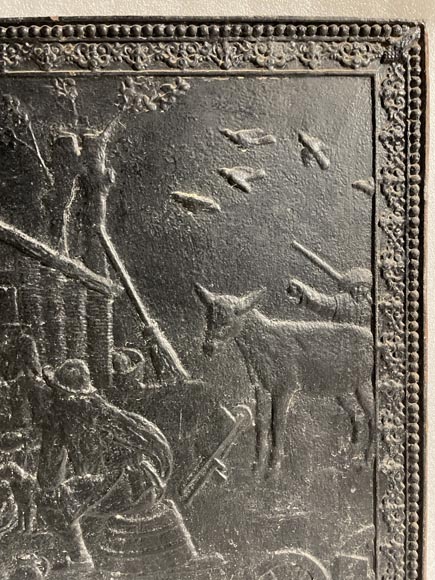Fireback with peasant scene décor Fireback with peasant scene décor-3