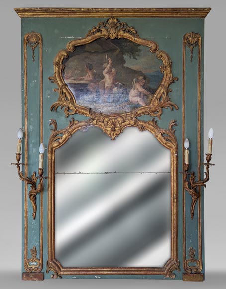 Louis XV period gilded trumeau with sconces and decorated with a painting Louis XV period gilded trumeau with sconces and decorated with a painting-0