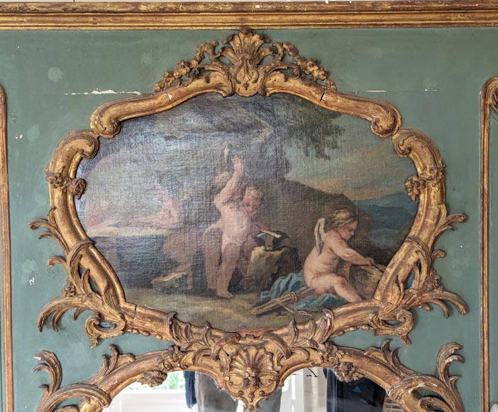 Louis XV period gilded trumeau with sconces and decorated with a painting Louis XV period gilded trumeau with sconces and decorated with a painting-1