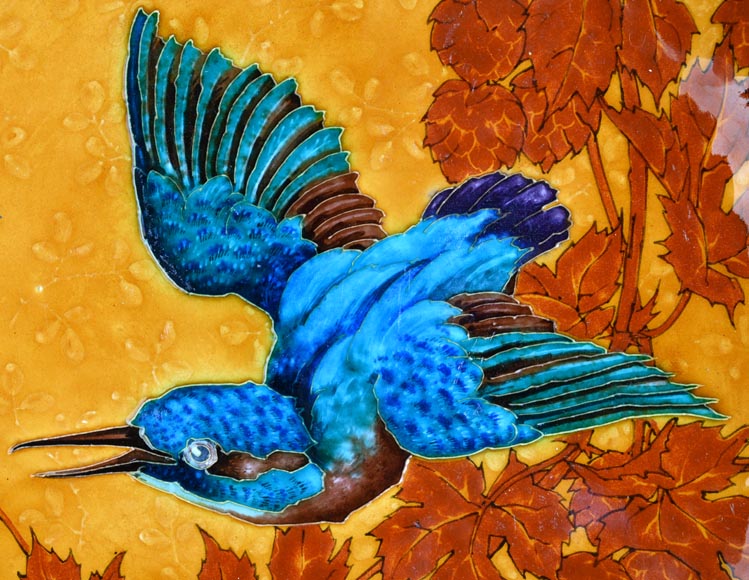 O. Milon, Émile Diffloth, Ornamental Dish with Hummingbird, late 19th century O. Milon, Émile Diffloth, Ornamental Dish with Hummingbird, late 19th century-1