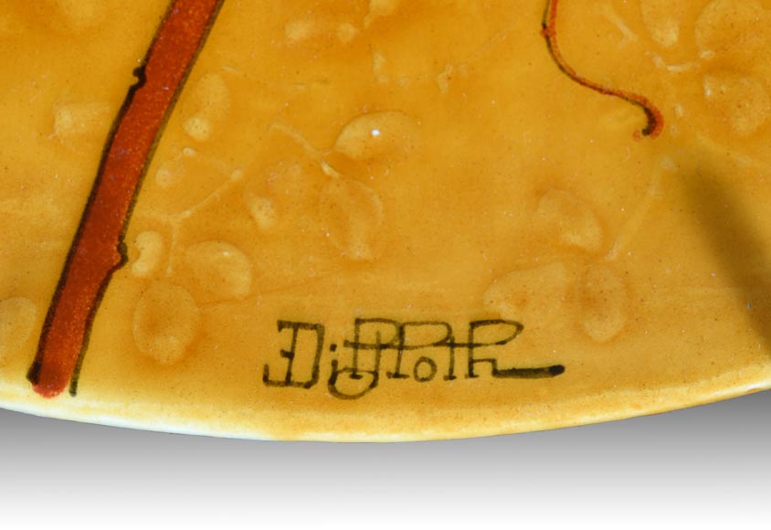 O. Milon, Émile Diffloth, Ornamental Dish with Hummingbird, late 19th century O. Milon, Émile Diffloth, Ornamental Dish with Hummingbird, late 19th century-6